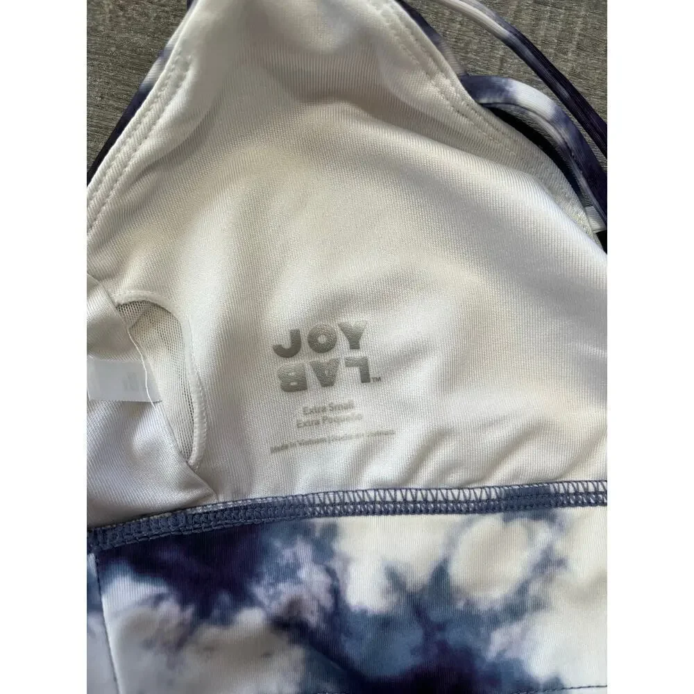JOY LAB Women's Blue&White Tie Dye Strappy Wireless Athletic Sports Bra, Size XS - Picture 6 of 8